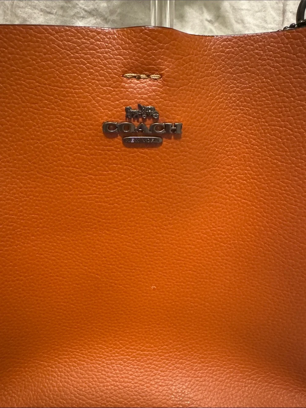 Coach Pebble Leather Shoulder Bag in Rust with Dark Brown Strap